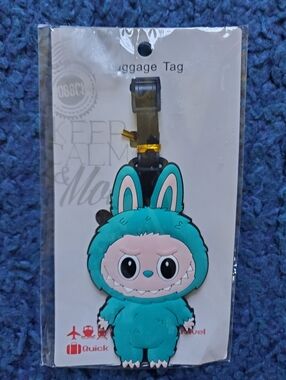 NWT Cute Teal Monster Bunny Luggage Tag Travel Accessory ID Holder